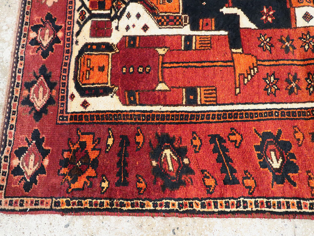 Vintage Persian Pictorial Bakhtiari Rug, No.30029 - Staging