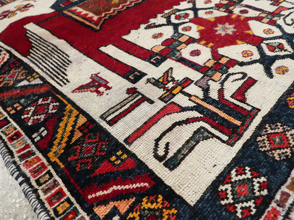 Vintage Persian Pictorial Bakhtiari Square Accent Rug (Pair: 1 of 2), No.30033 - Staging