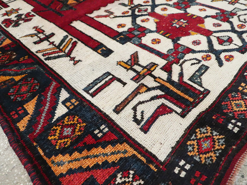 Vintage Persian Pictorial Bakhtiari Square Accent Rug (Pair: 2 of 2), No.30034 - Staging