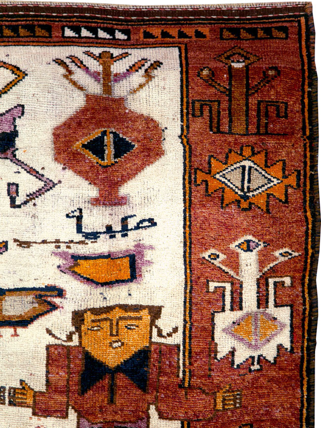 Vintage Persian Pictorial Bakhtiari Accent Rug, No.30036 - Staging