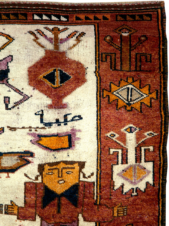 Vintage Persian Pictorial Bakhtiari Accent Rug, No.30036 - Staging