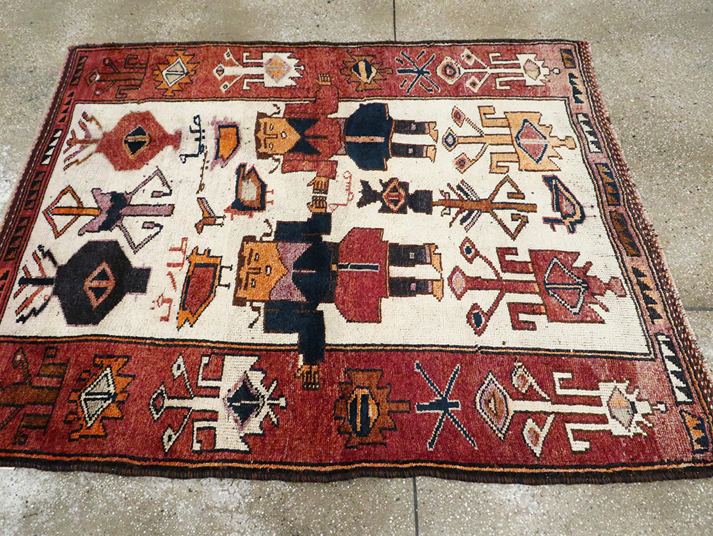 Vintage Persian Pictorial Bakhtiari Accent Rug, No.30036 - Staging