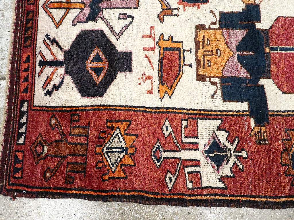 Vintage Persian Pictorial Bakhtiari Accent Rug, No.30036 - Staging