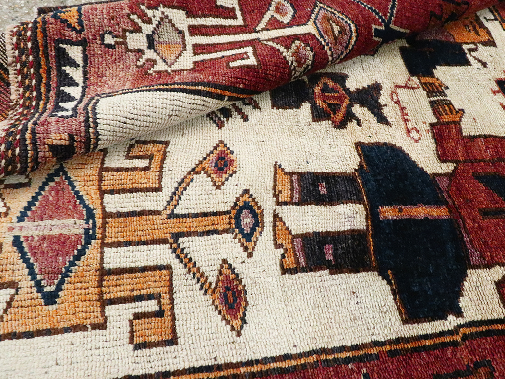 Vintage Persian Pictorial Bakhtiari Accent Rug, No.30036 - Staging