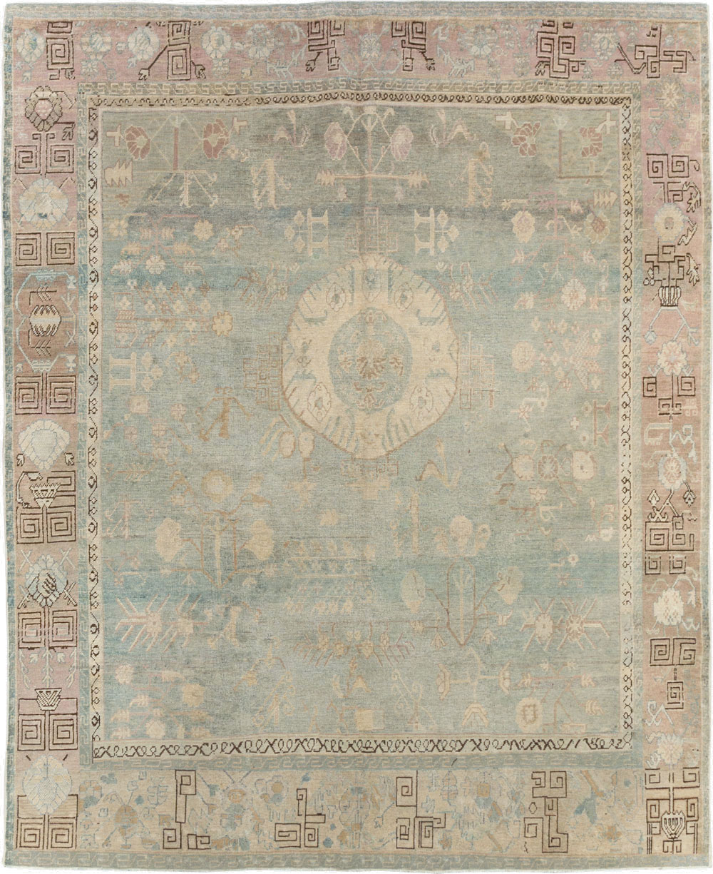 Antique East Turkestan Khotan Accent Rug, No.30043 - Staging