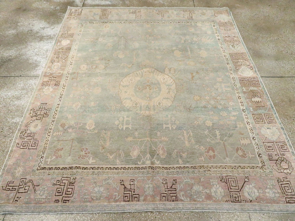 Antique East Turkestan Khotan Accent Rug, No.30043 - Staging
