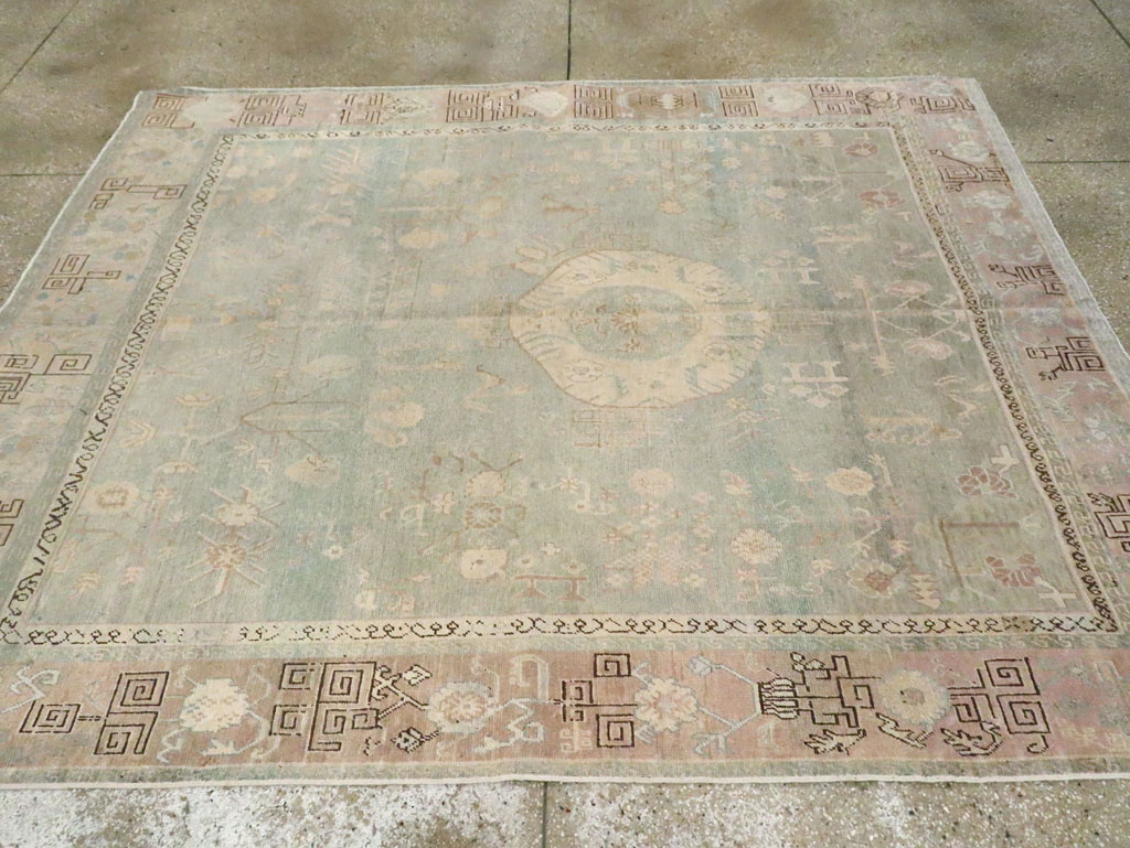 Antique East Turkestan Khotan Accent Rug, No.30043 - Staging