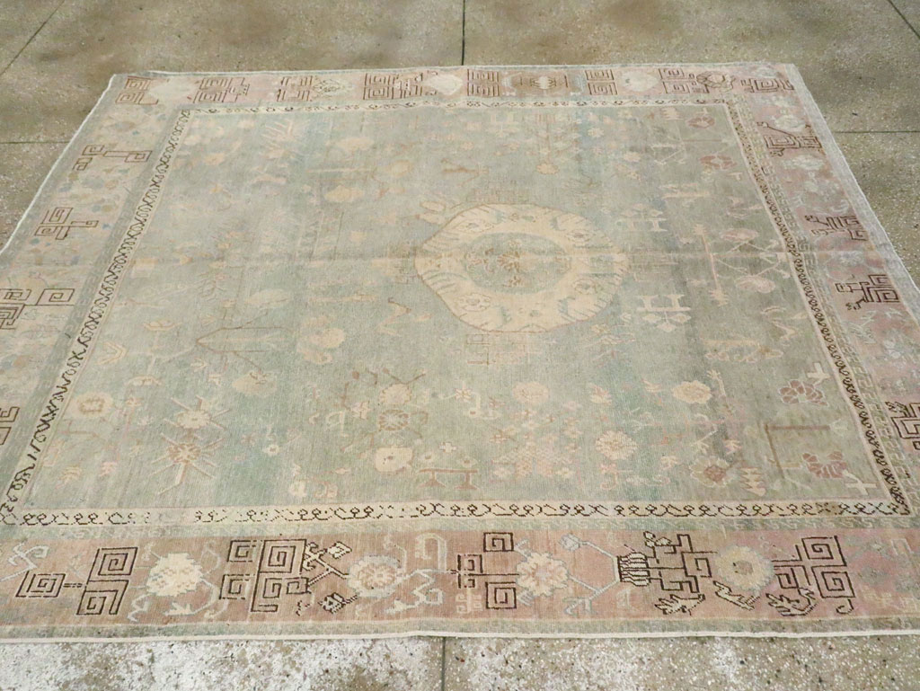 Antique East Turkestan Khotan Accent Rug, No.30043 - Staging