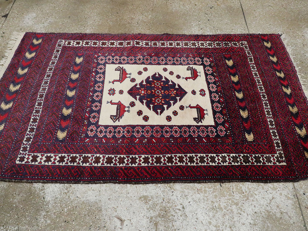 Vintage Persian Pictorial Baluch Rug, No.30055 - Staging