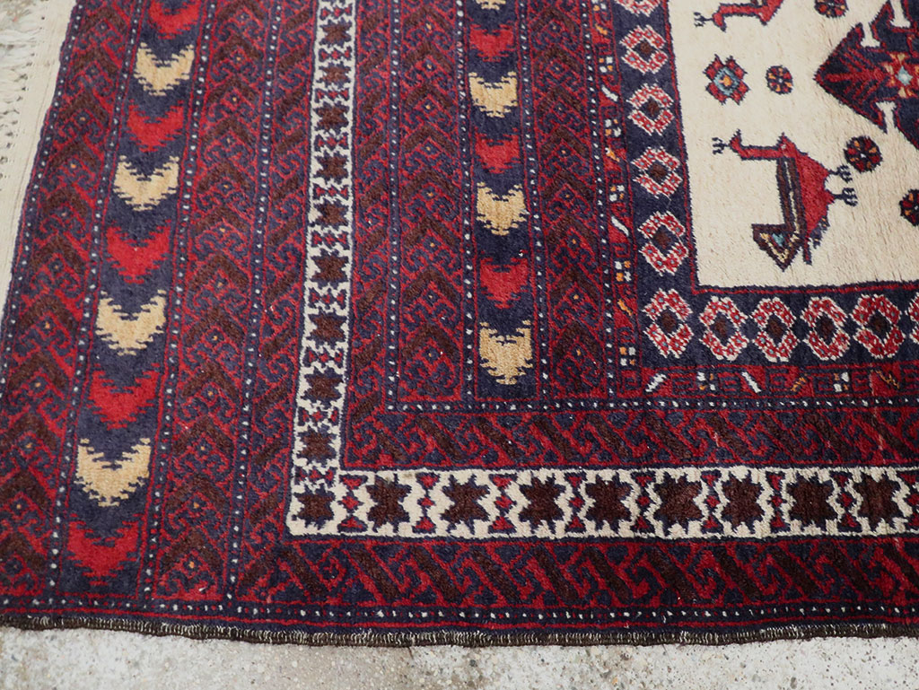 Vintage Persian Pictorial Baluch Rug, No.30055 - Staging