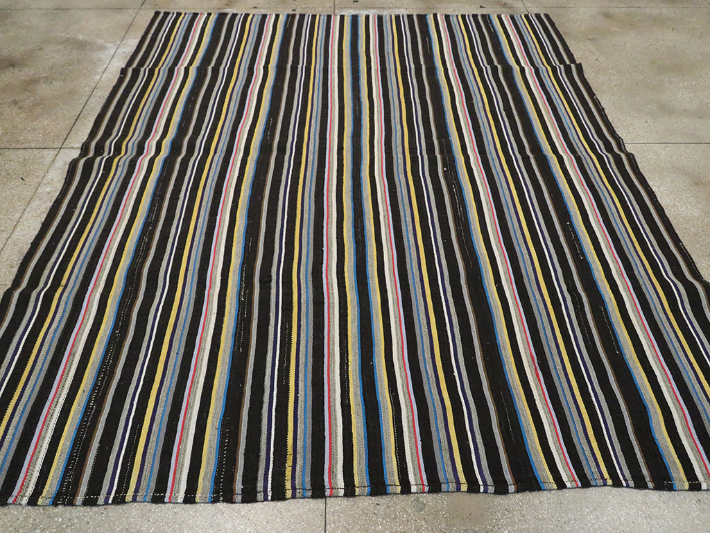 Striped Mid-20th Century Turkish Flatweave Kilim, No.30060 - Staging