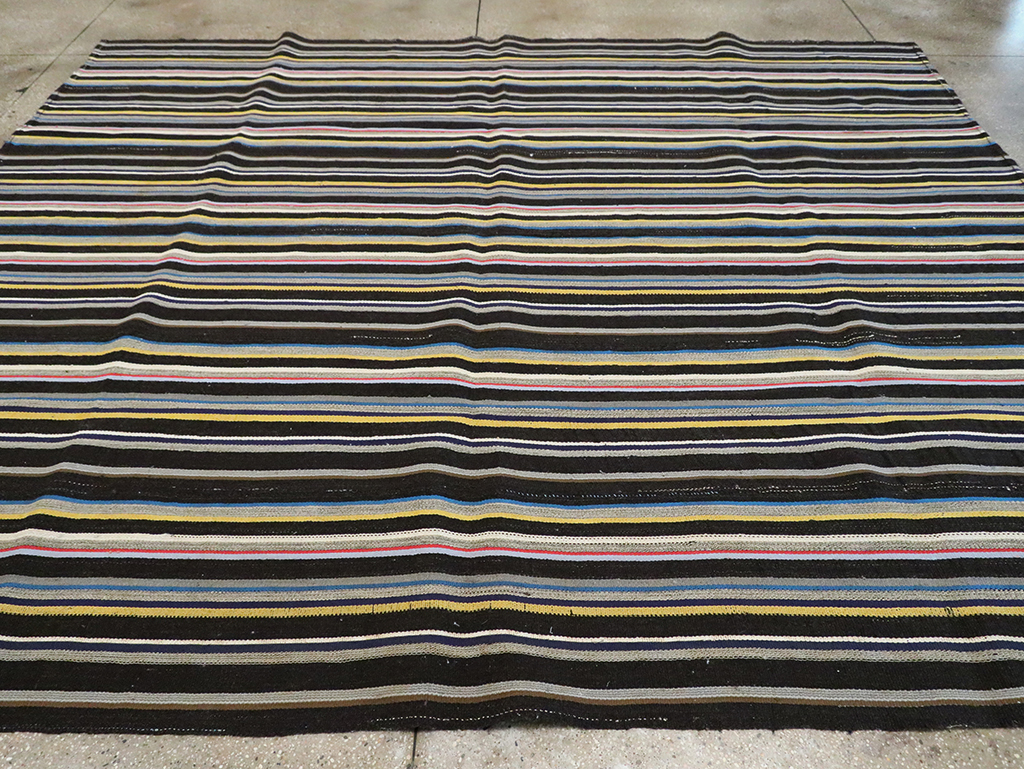 Striped Mid-20th Century Turkish Flatweave Kilim, No.30060 - Staging