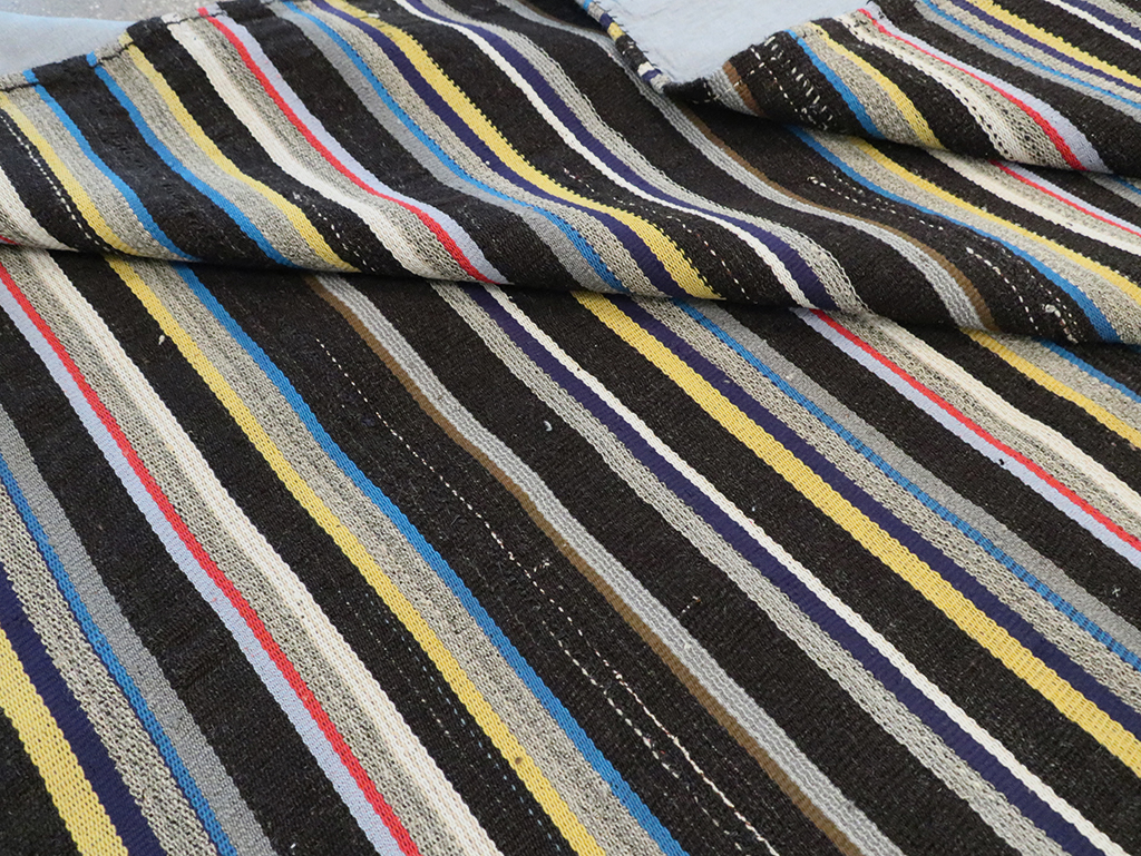 Striped Mid-20th Century Turkish Flatweave Kilim, No.30060 - Staging