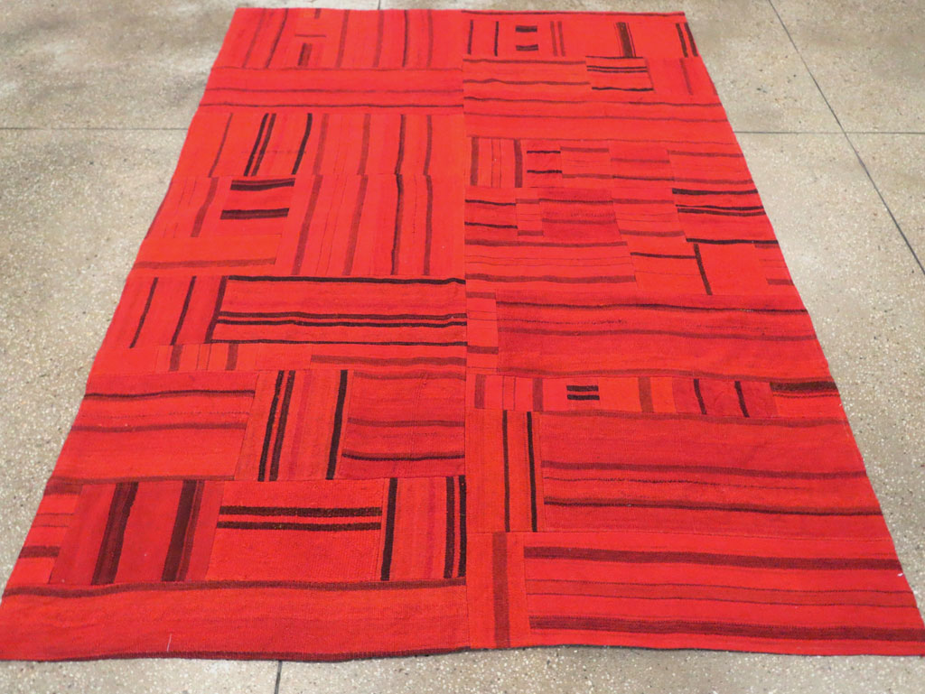 21st Century Red Patchwork Style Turkish Flatweave Kilim, No.30083 - Staging