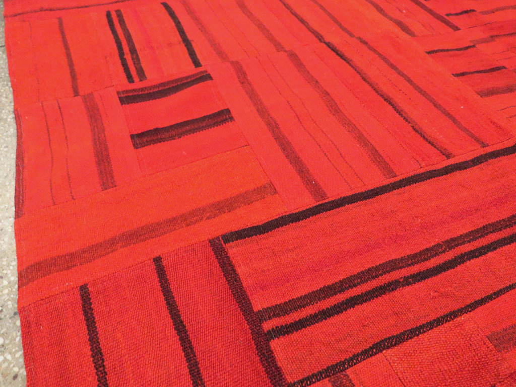 21st Century Red Patchwork Style Turkish Flatweave Kilim, No.30083 - Staging