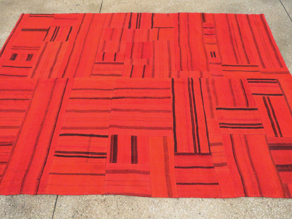21st Century Red Patchwork Style Turkish Flatweave Kilim, No.30083 - Staging