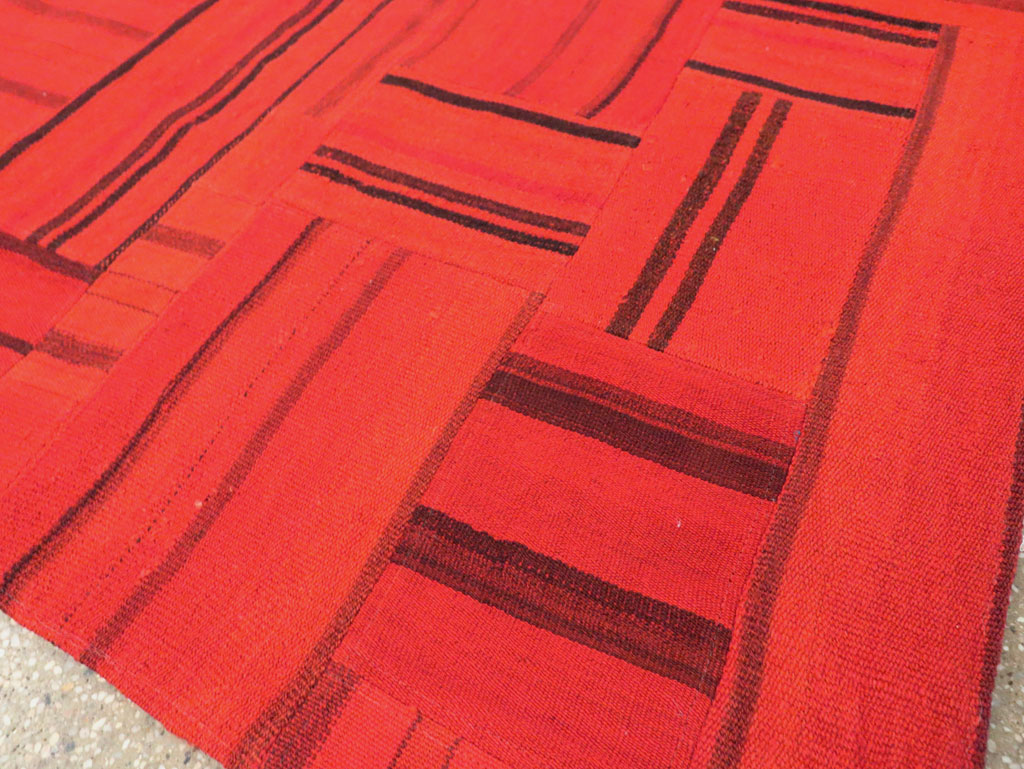 21st Century Red Patchwork Style Turkish Flatweave Kilim, No.30083 - Staging
