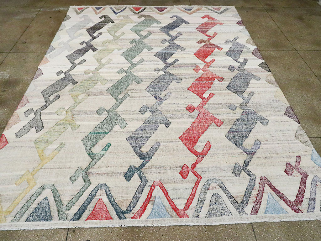Contemporary Geometric Turkish Flatweave, No.30112 - Staging