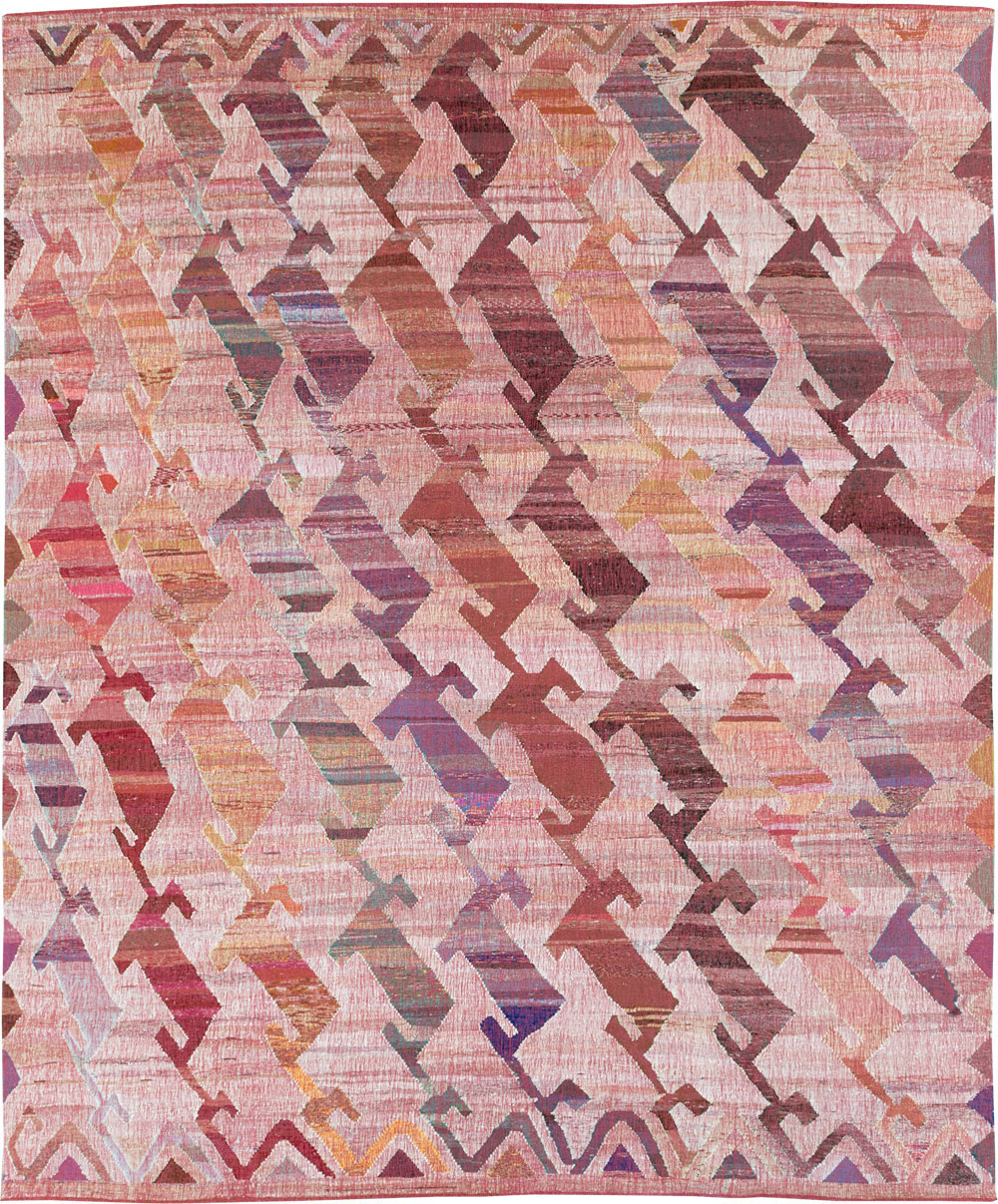 Large Contemporary Geometric Turkish Flatweave, No.30113 - Staging