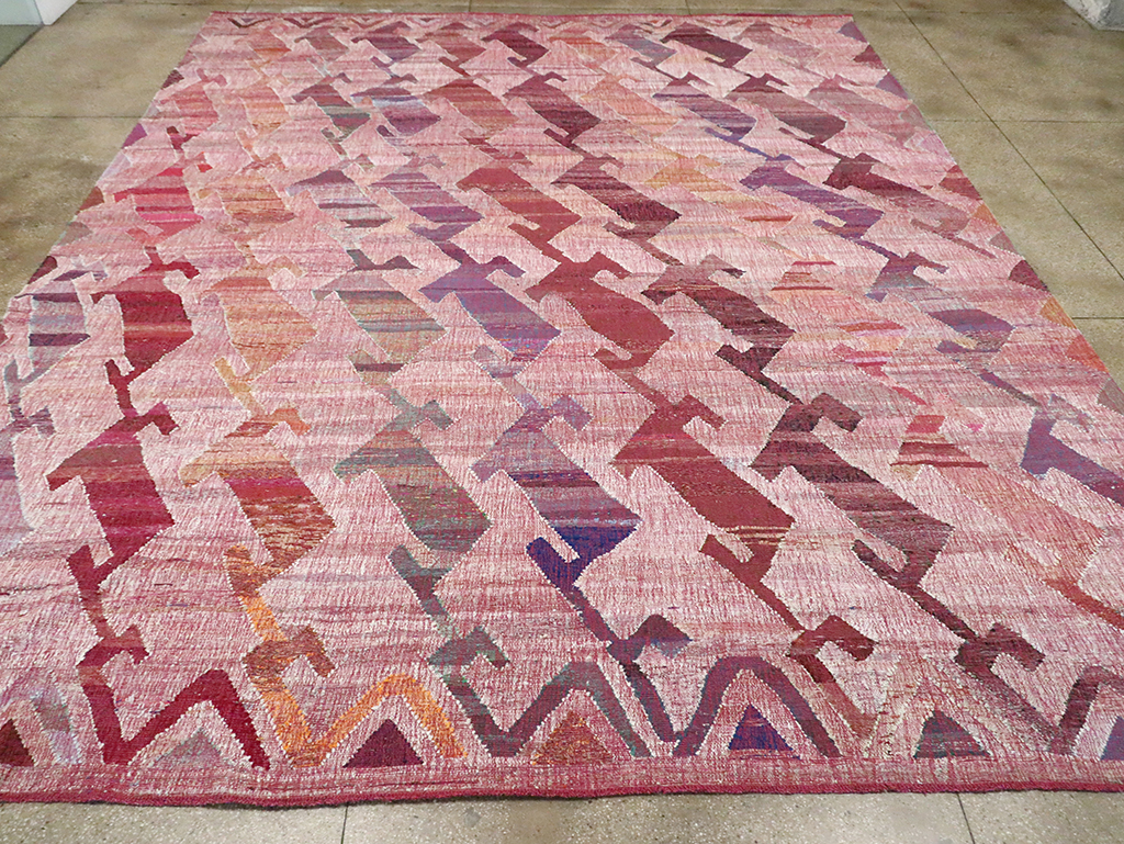 Large Contemporary Geometric Turkish Flatweave, No.30113 - Staging