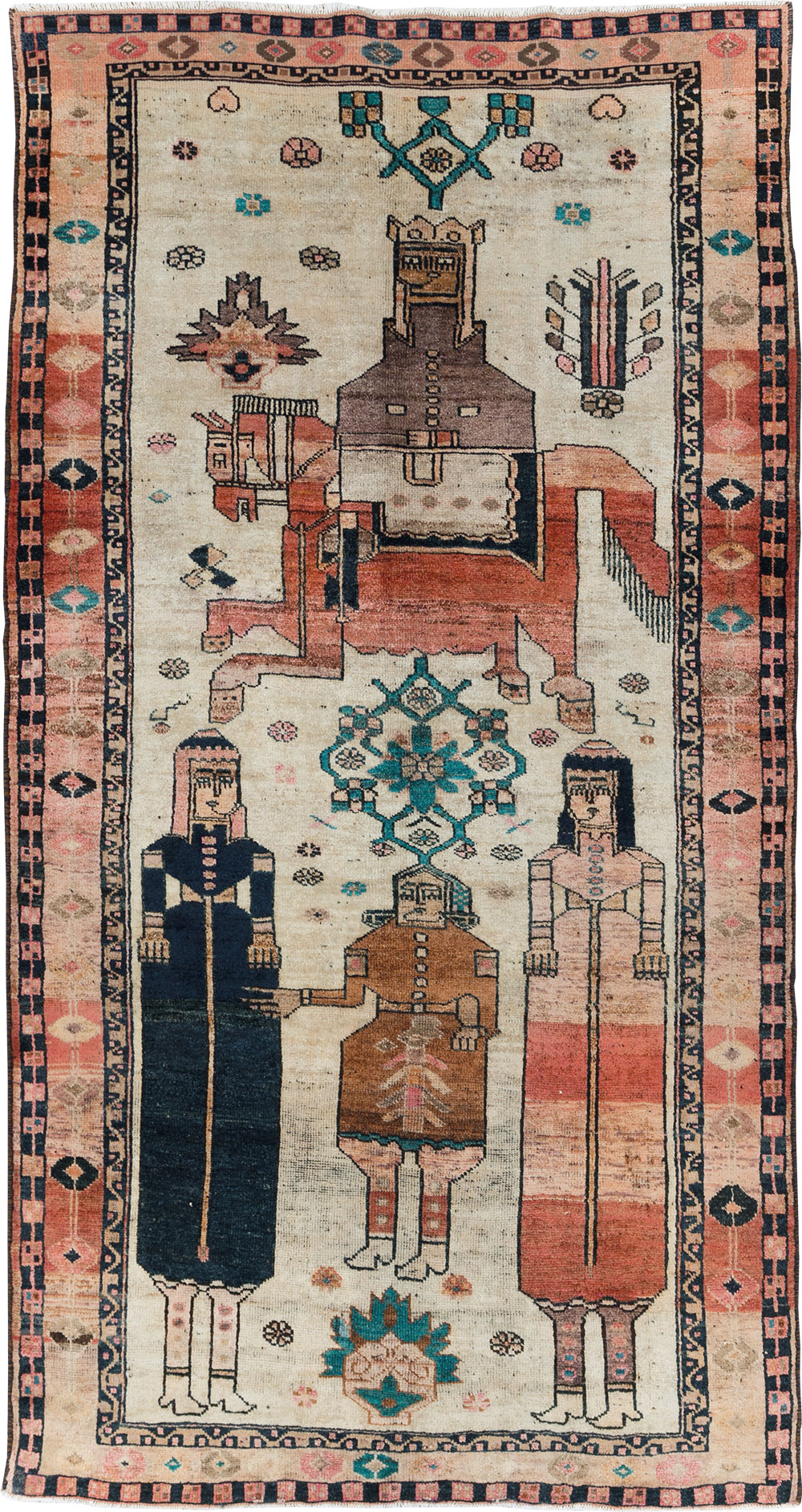 Vintage Persian Bakhtiari Pictorial Rug, No.30143 - Staging