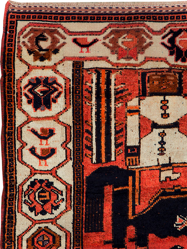 Vintage Persian Pictorial Bakhtiari Accent Rug, No.30144 - Staging