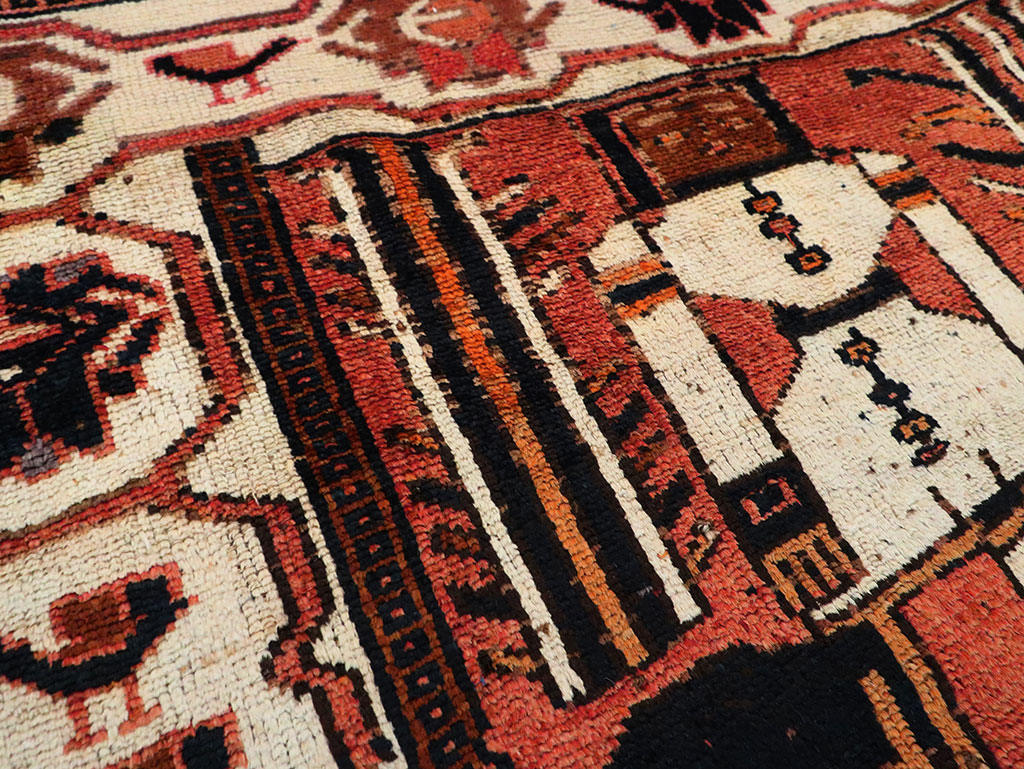 Vintage Persian Pictorial Bakhtiari Accent Rug, No.30144 - Staging