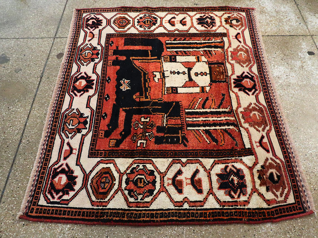 Vintage Persian Pictorial Bakhtiari Accent Rug, No.30144 - Staging