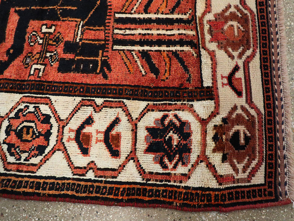 Vintage Persian Pictorial Bakhtiari Accent Rug, No.30144 - Staging