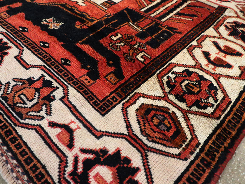Vintage Persian Pictorial Bakhtiari Accent Rug, No.30144 - Staging