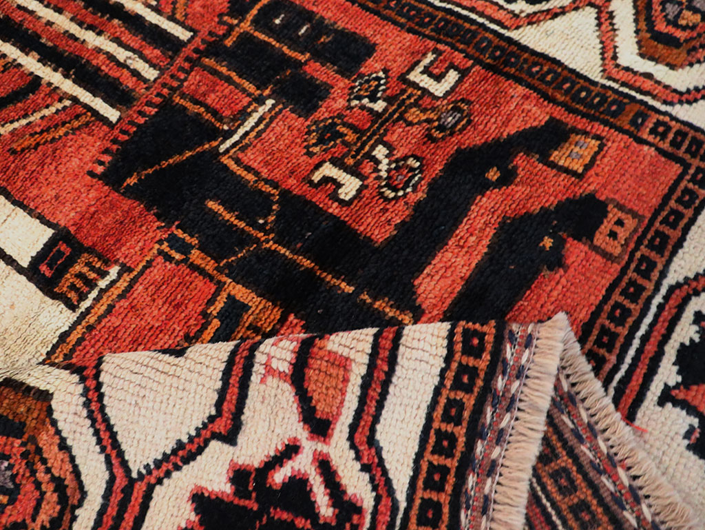 Vintage Persian Pictorial Bakhtiari Accent Rug, No.30144 - Staging