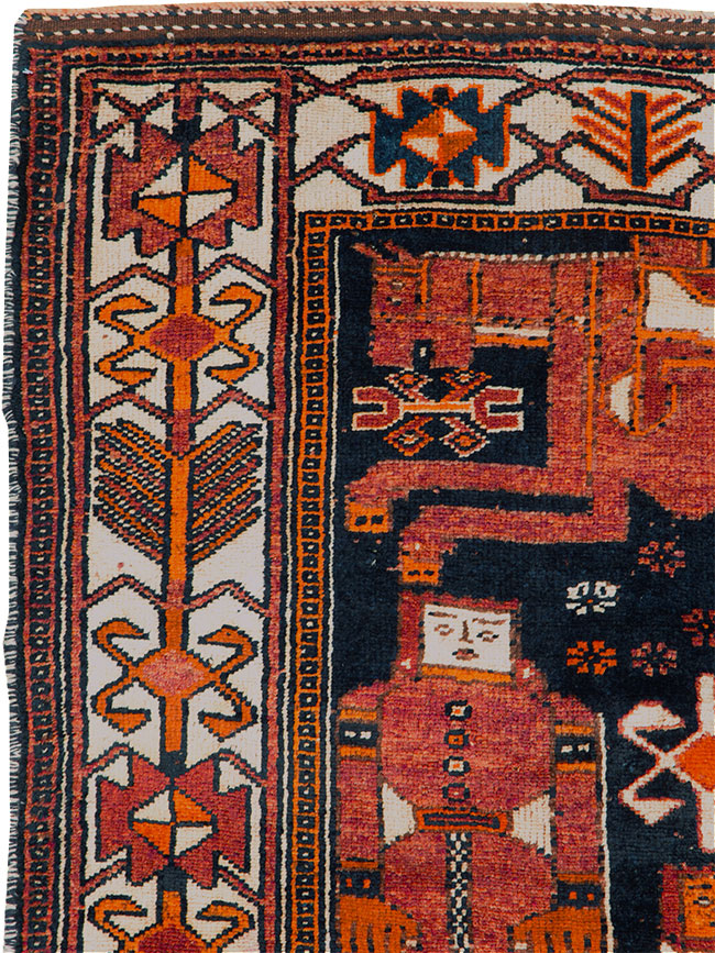 Vintage Persian Pictorial Bakhtiari Rug, No.30145 - Staging