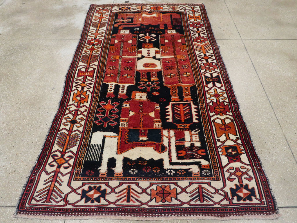 Vintage Persian Pictorial Bakhtiari Rug, No.30145 - Staging