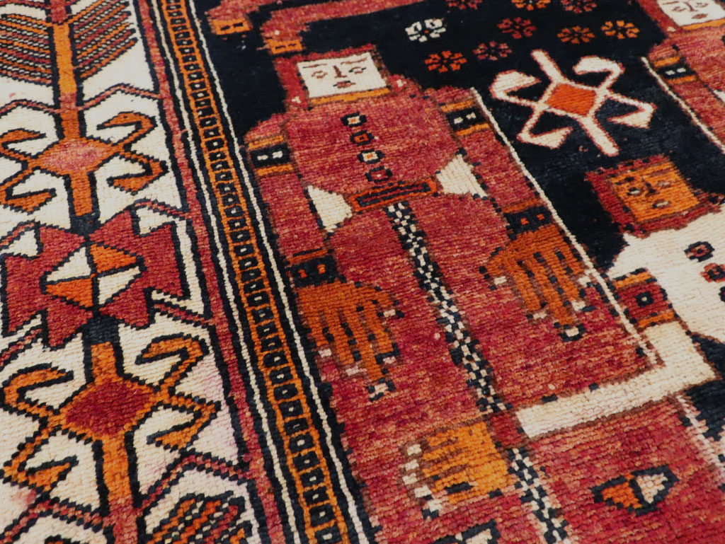 Vintage Persian Pictorial Bakhtiari Rug, No.30145 - Staging