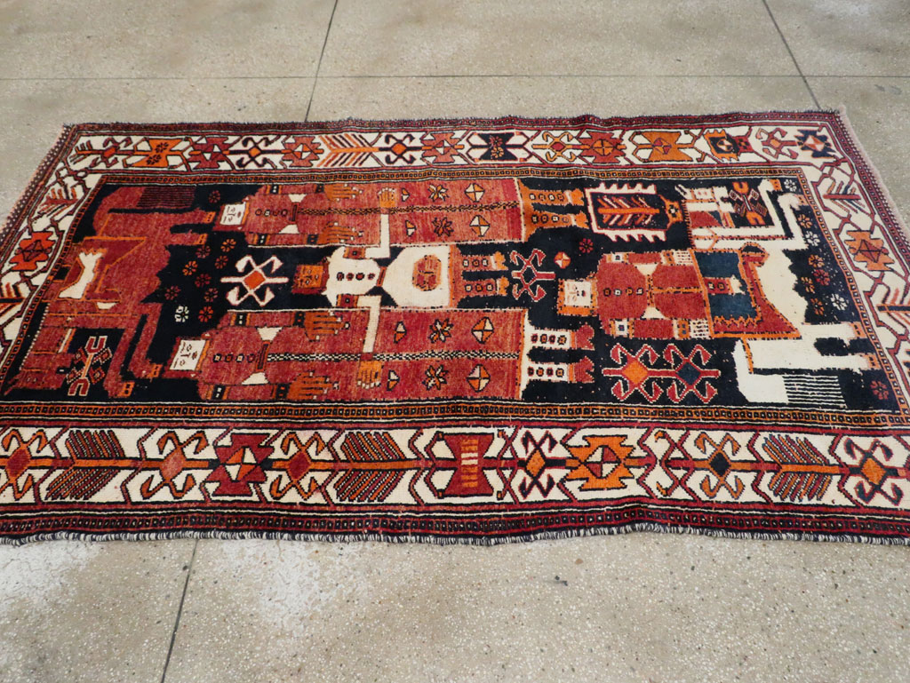 Vintage Persian Pictorial Bakhtiari Rug, No.30145 - Staging