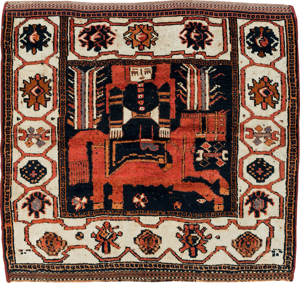 Vintage Persian Pictorial Bakhtiari Accent Rug, No.30146 - Staging
