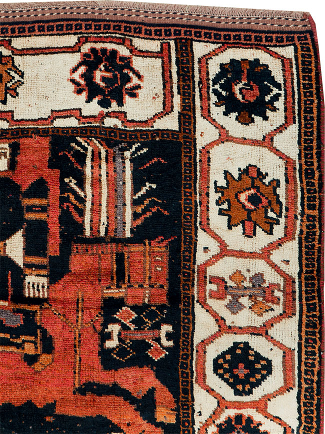 Vintage Persian Pictorial Bakhtiari Accent Rug, No.30146 - Staging