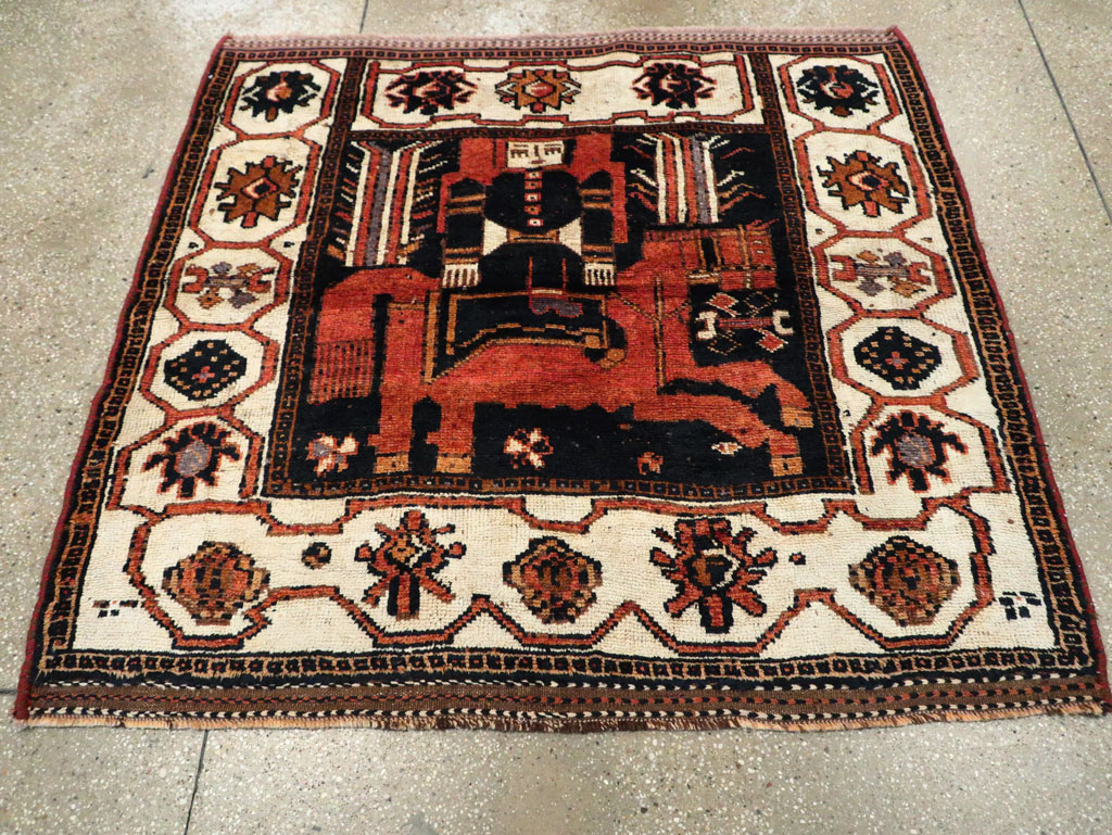 Vintage Persian Pictorial Bakhtiari Accent Rug, No.30146 - Staging