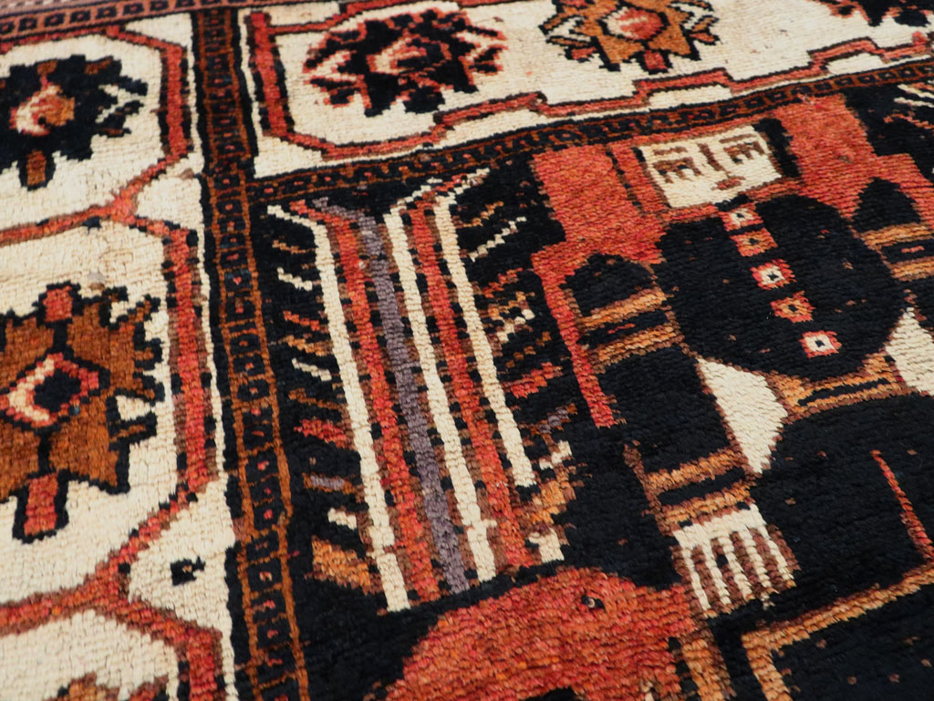 Vintage Persian Pictorial Bakhtiari Accent Rug, No.30146 - Staging