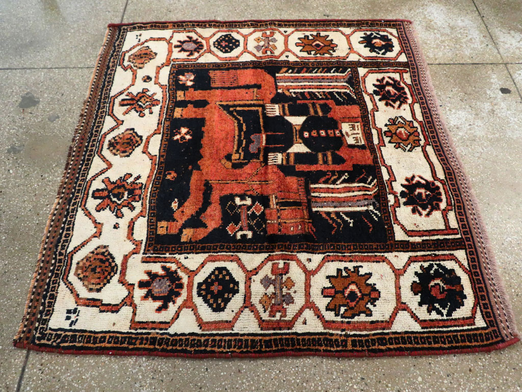 Vintage Persian Pictorial Bakhtiari Accent Rug, No.30146 - Staging