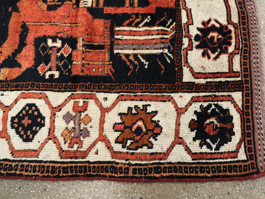 Vintage Persian Pictorial Bakhtiari Accent Rug, No.30146 - Staging