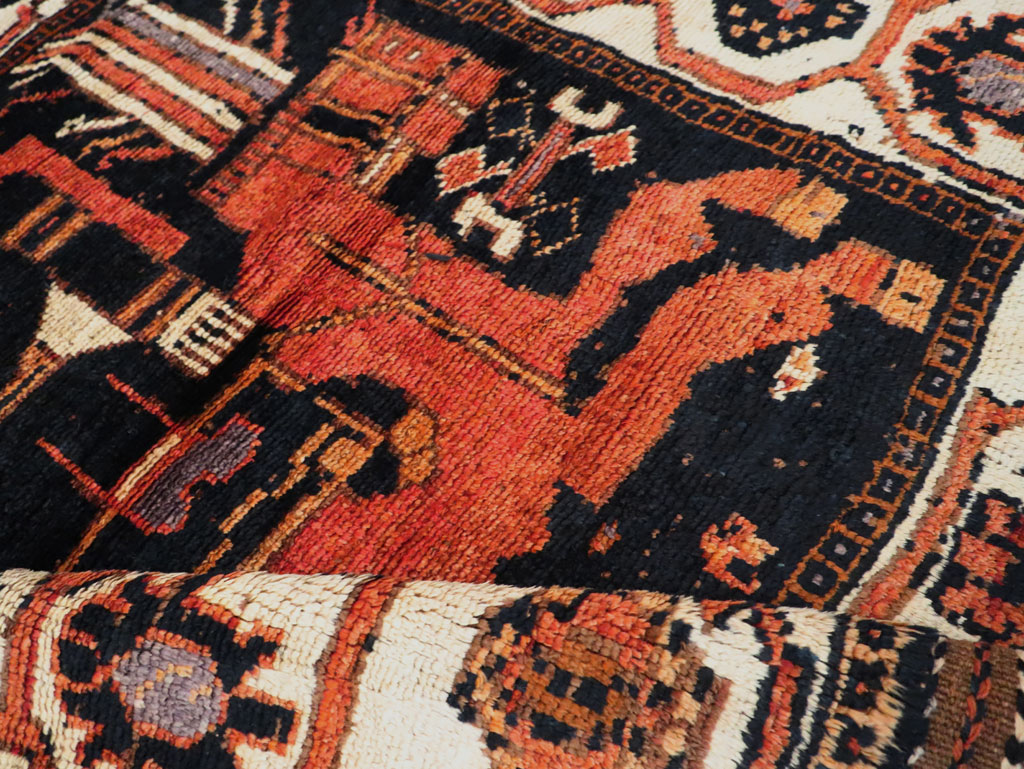 Vintage Persian Pictorial Bakhtiari Accent Rug, No.30146 - Staging