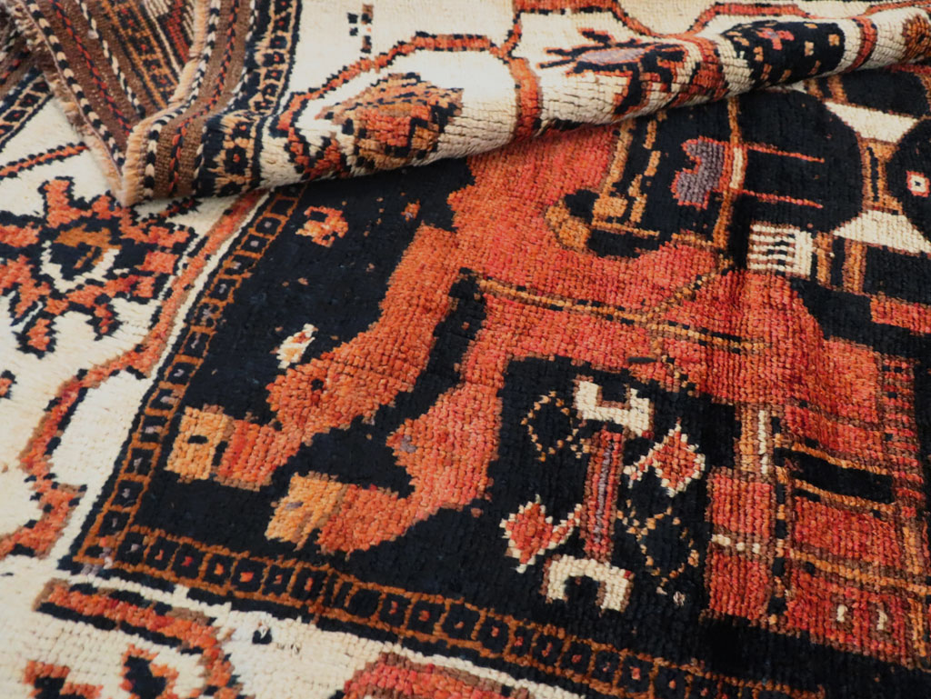 Vintage Persian Pictorial Bakhtiari Accent Rug, No.30146 - Staging