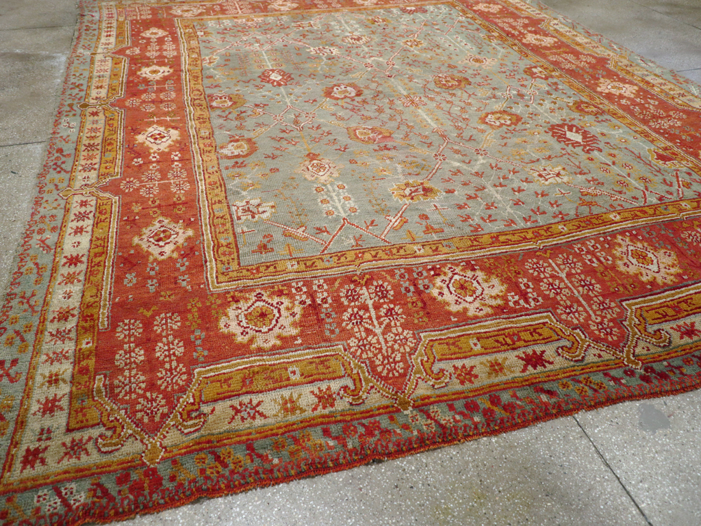 Antique Turkish Oushak Room Size Carpet, No.30183 - Staging