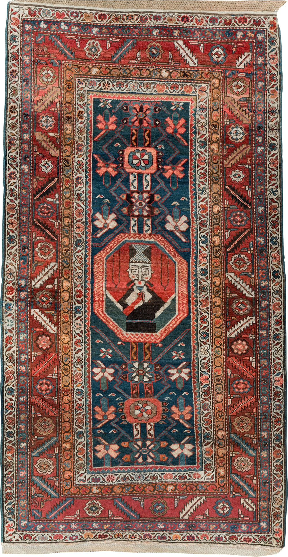 Antique Persian Bakshaish Pictorial Throw Rug, No.30188 - Staging
