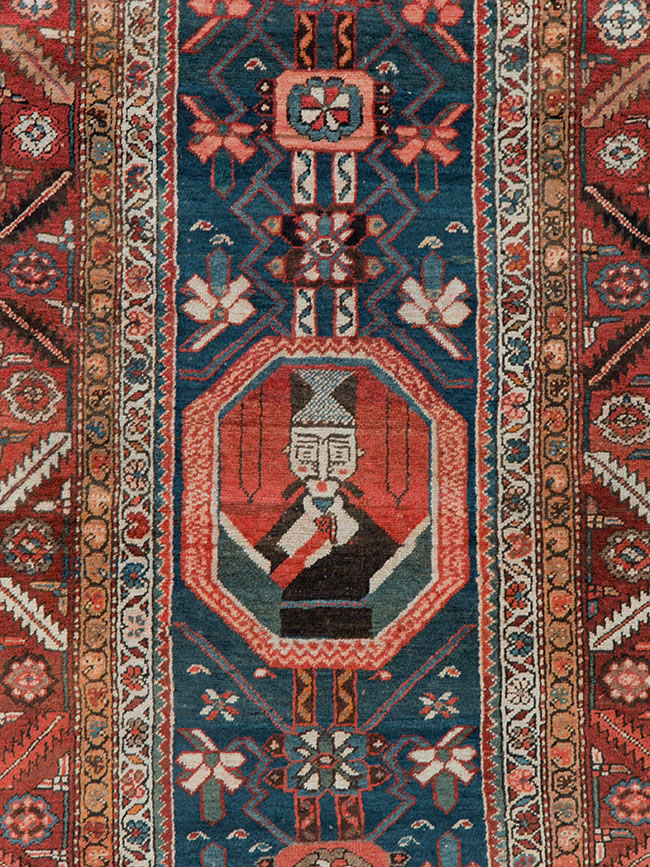 Antique Persian Bakshaish Pictorial Throw Rug, No.30188 - Staging
