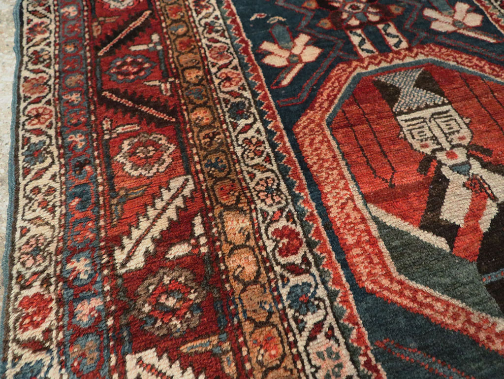 Antique Persian Bakshaish Pictorial Throw Rug, No.30188 - Staging