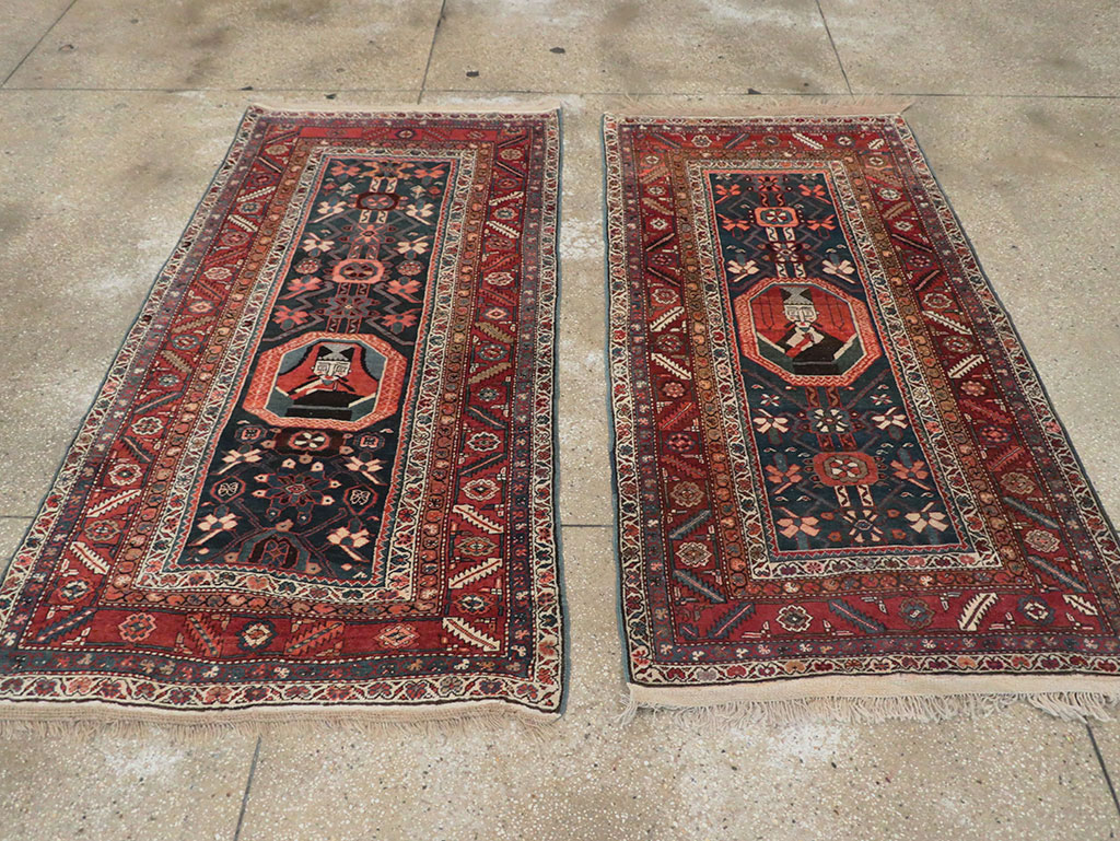 Antique Persian Bakshaish Pictorial Throw Rug, No.30188 - Staging