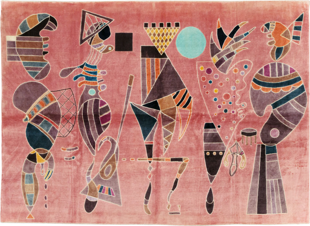 Vintage Turkish Cubist Style Art Deco Accent Carpet, No.30197 - Staging