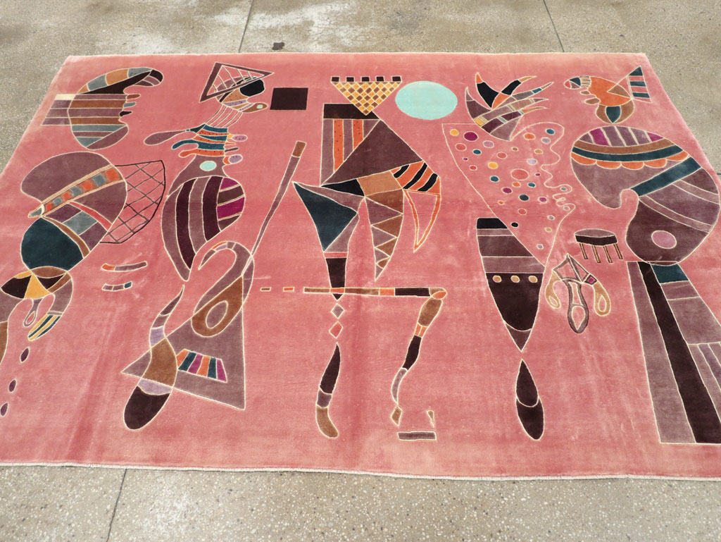 Vintage Turkish Cubist Style Art Deco Accent Carpet, No.30197 - Staging